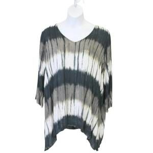 NEW MODESCE women's tie dye shark bite hem tunic - plus in black & grey